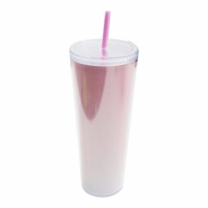 Vaso Alto Metalizado Con Tapa Y Sorbete FREE HOME Plástico