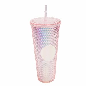 Vaso Diamante Metalizado Con Tapa Y Sorbete FREE HOME Plástico