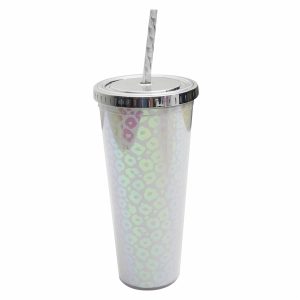 Vaso Animal Print Metalizado Con Tapa Y Sorbete FREE HOME Plástico
