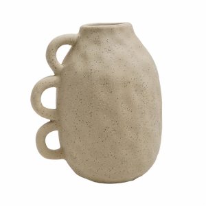 Florero Decorativo Jarrón Con Asa Beige SHUNDA 13X11X15 Cm