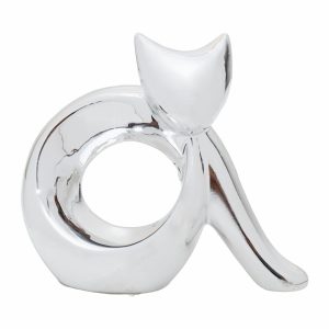 Adorno Decorativo Plata Gato Circulo KOOME 1 Pieza