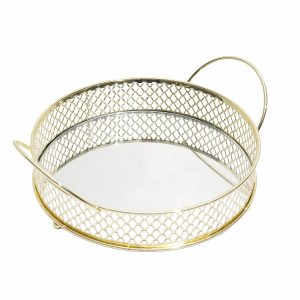 Charol De Metal Con Espejo FREE HOME Dorado