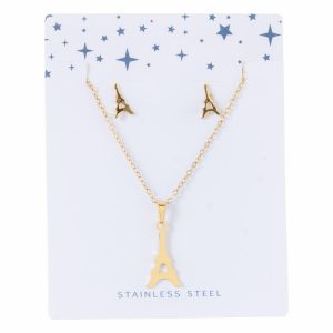 Juego De Bisutería Diseño Torre Eiffel STAINLESS STEEL 4 Piezas