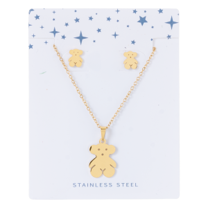 Juego De Bisutería Diseño Oso Rosado STAINLESS STEEL 4 Piezas