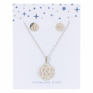 Juego De Bisutería Diseño Flor STAINLESS STEEL 4 Piezas