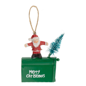 Adorno Navideño Buzón De Metal Con Papa Noel JOY 11X6.5X4 CM