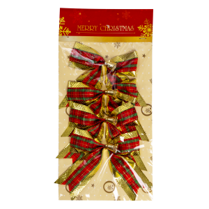 Lazos Navideños Set Rojo Y Dorado Cuadros JOY X 4 Uds