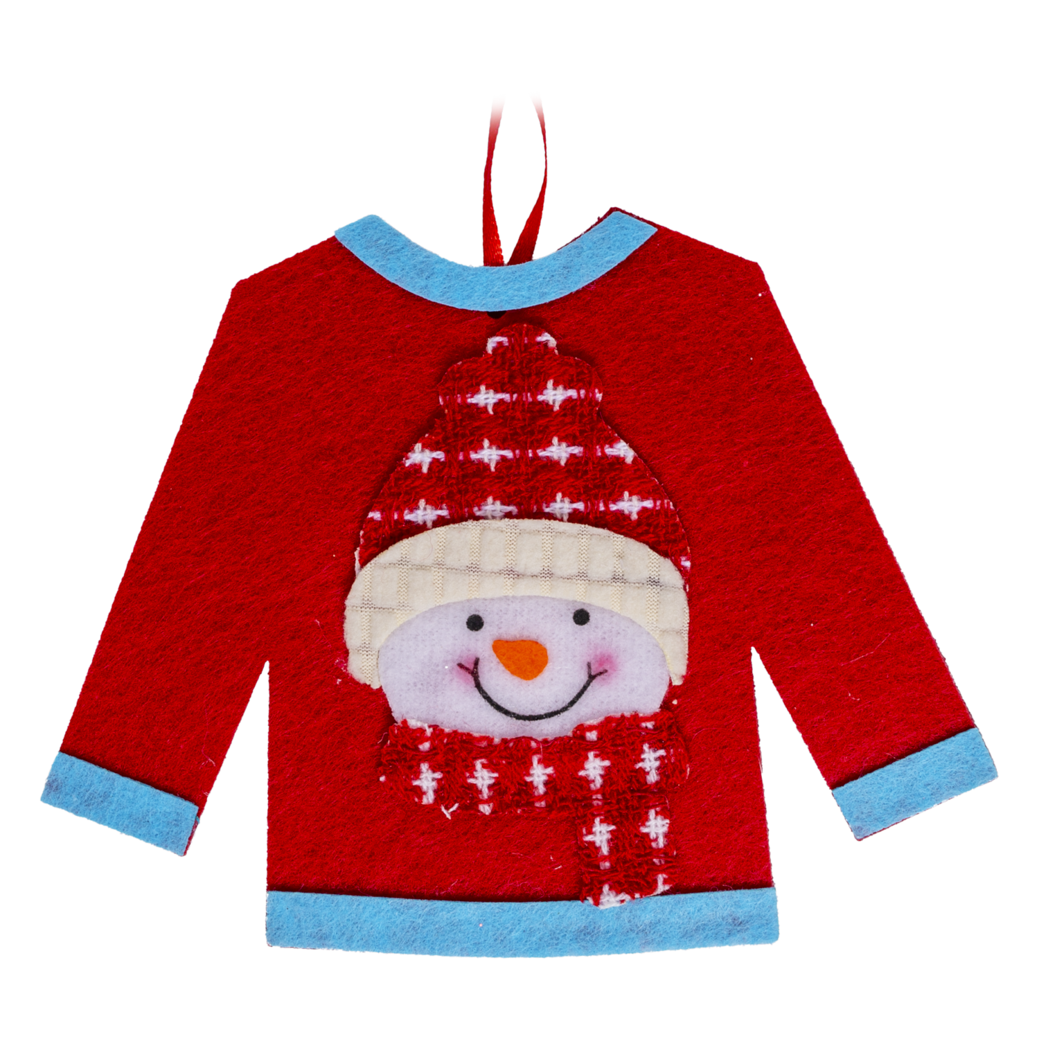 Colgante Navideño Diseño Buzo Muñeco De Nieve Rojo Y Azul JOY 12,5 Cm