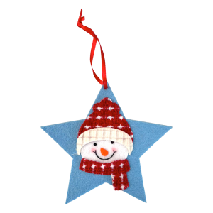 Colgante Navideño Diseño Estrella Celeste Con Muñeco De Nieve JOY 12.5 Cm