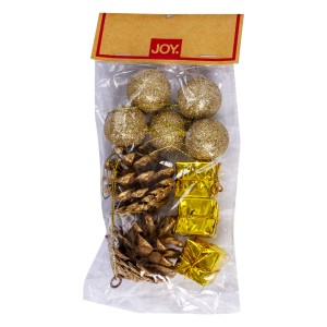 Colgante Para Árbol De Navidad Surtido Dorado Set JOY 10 Piezas