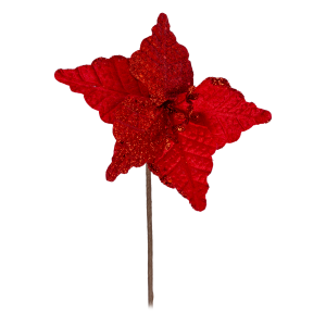 Flor Artificial Poinsettia Con Brillo JOY 17 Cm