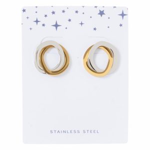 Aretes Acero Inoxidable Blanco Y Dorado TECNO STEEL 2 Piezas