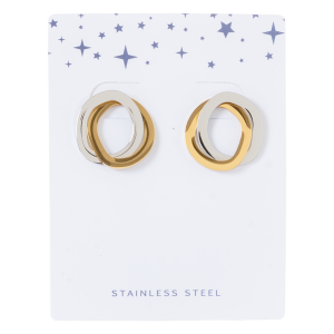 Aretes Para Dama Acero Inoxidable Blanco Y Dorado TECNO STEEL 2 Piezas