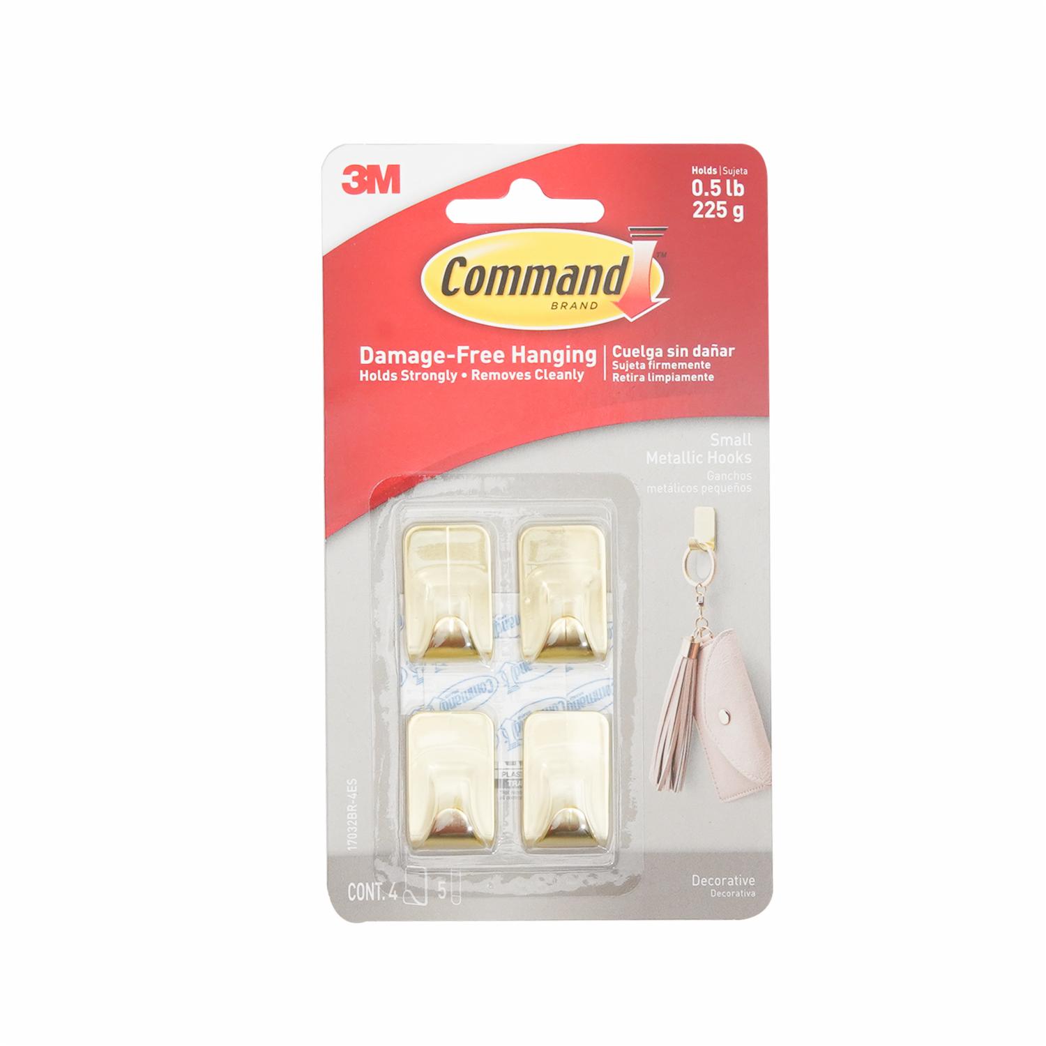 Ganchos Metálicos Pequeño Color Latón COMMAND x 4 Uds