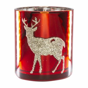 Porta Velas De Cristal Color Rojo Tipo Espejo LPS Unidad