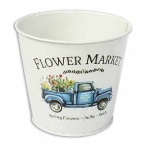 Macetero Blanco Con Diseño Bicicleta Camioneta ANNIE'S GARDEN 1 Pieza