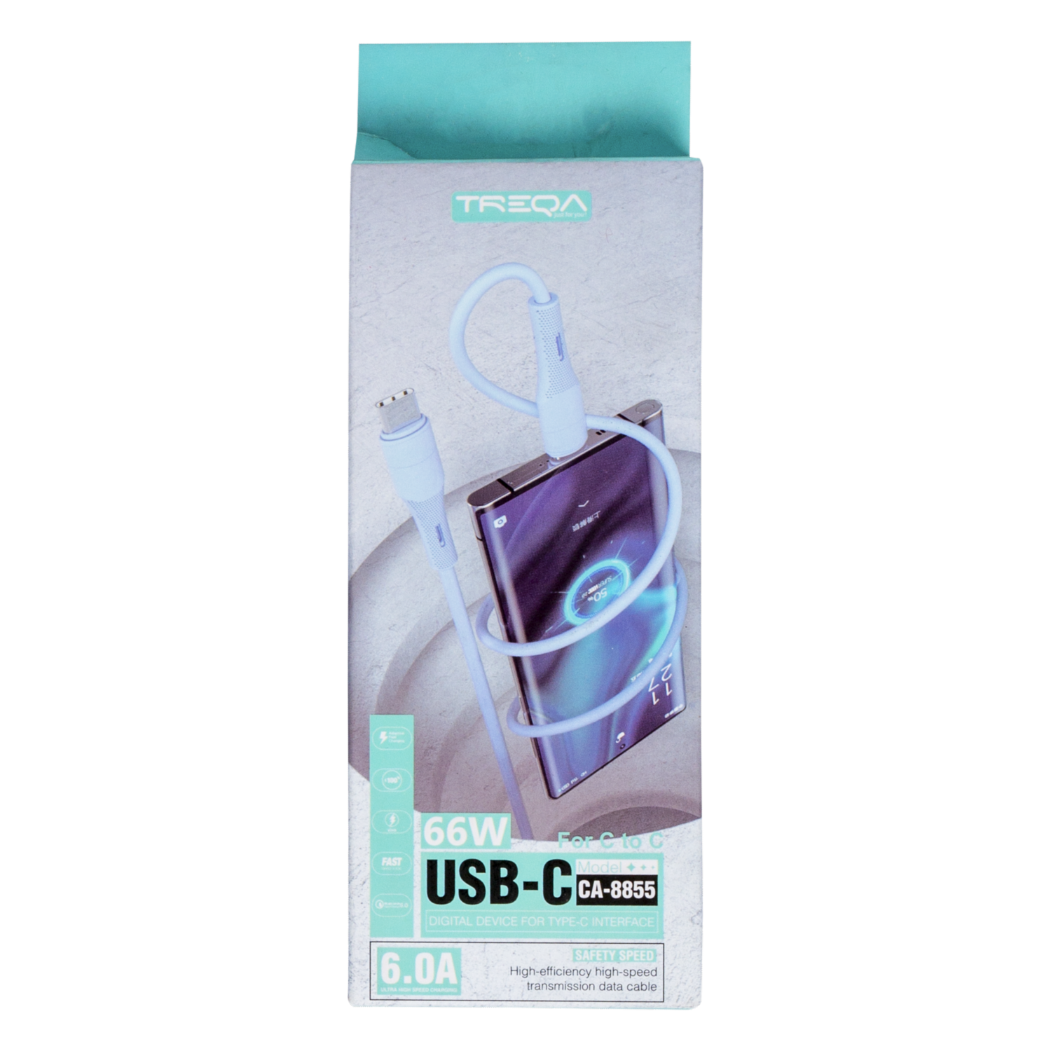Cable Cargador Y De Transferencia Usb-C Modelo CA-8855 TREQA 66 W