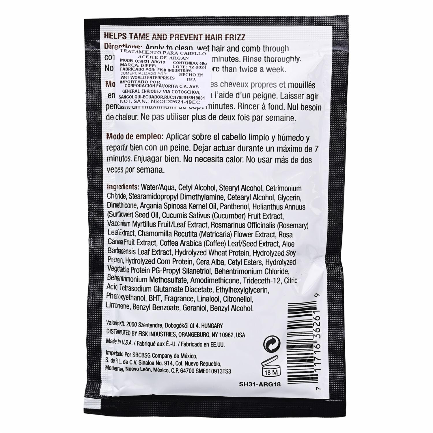 Mascara Capilar De Cabello Con Aceite De Argán DIFEEL 50 G - Image 2