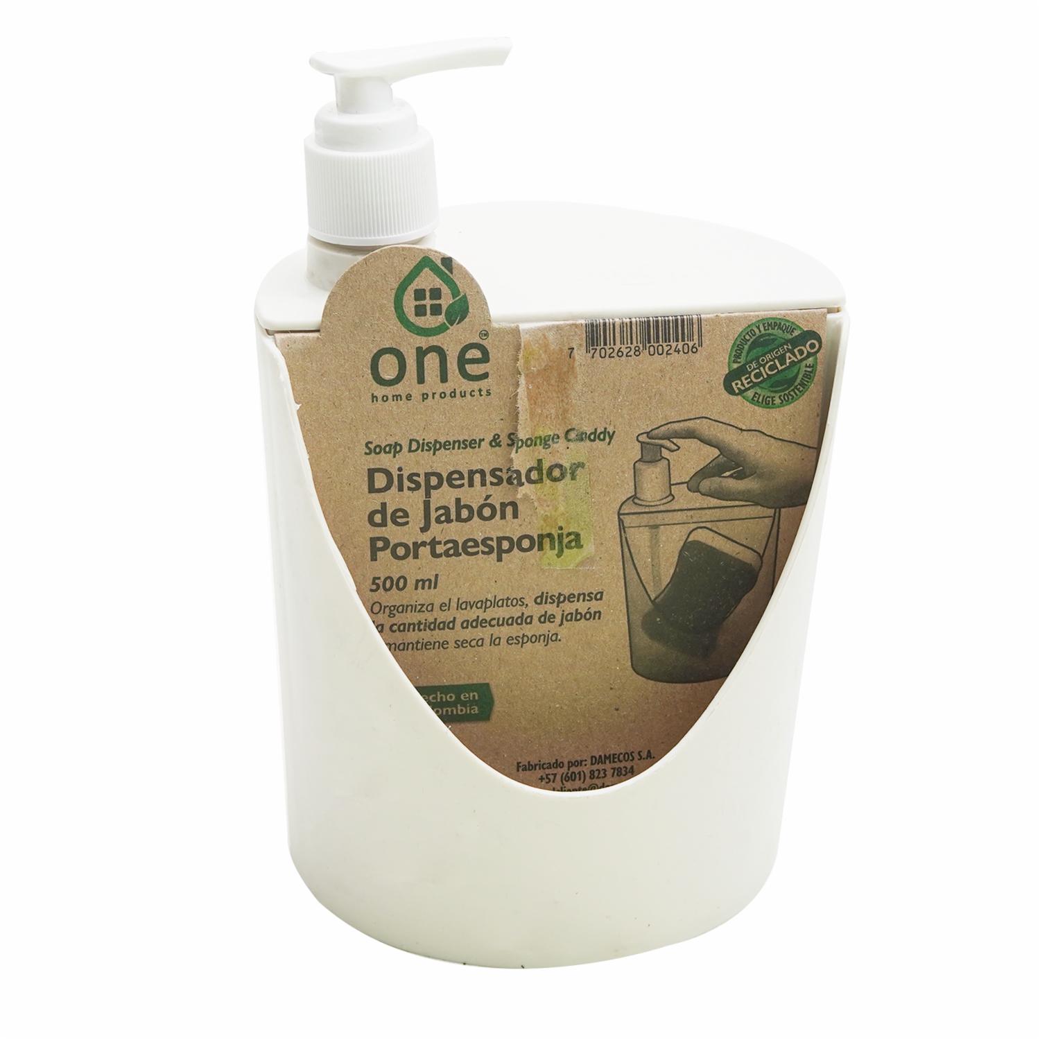 Dispensador De Jabón Con Porta Esponja Blanco DAMECOS 1 Pieza