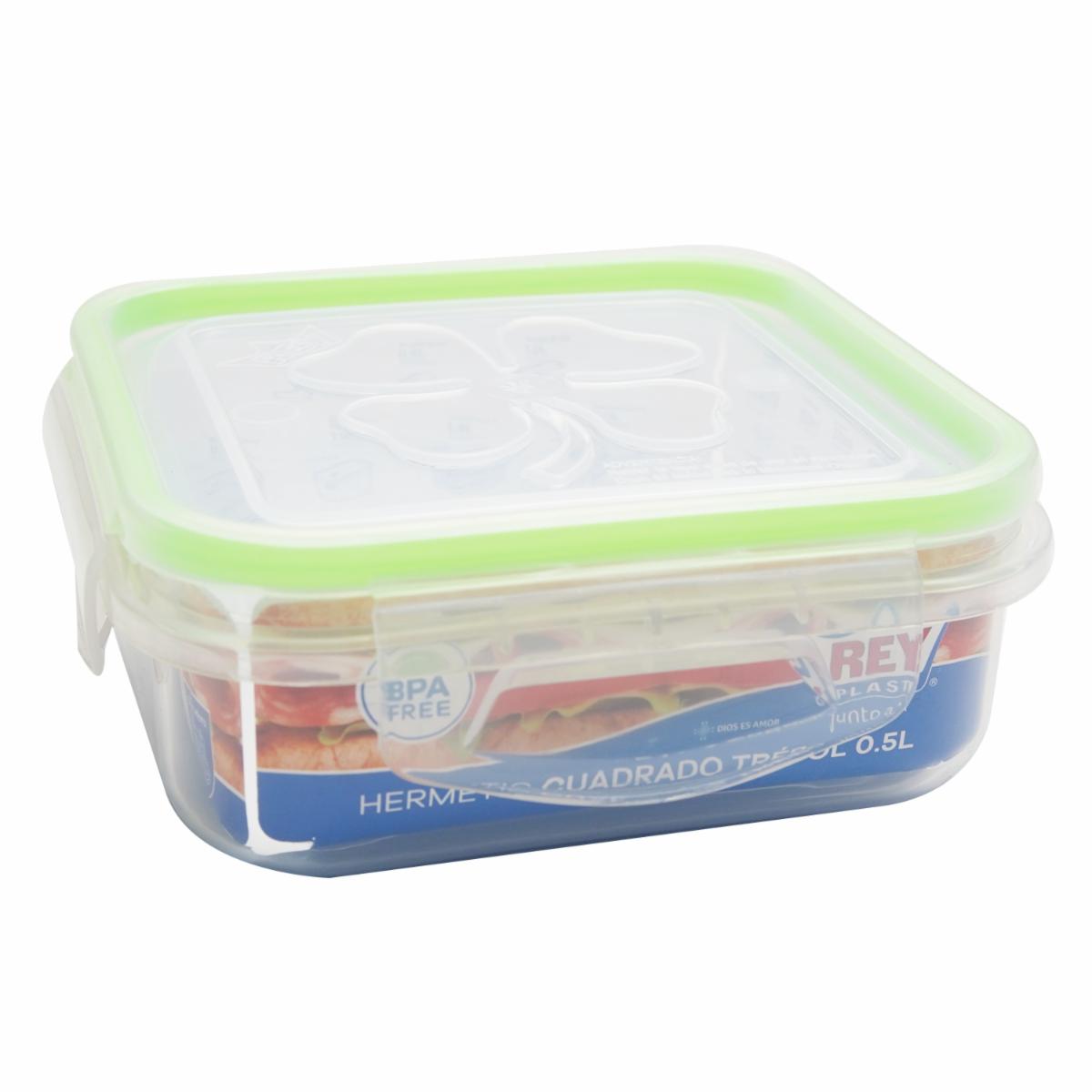 Repostero Hermético Cuadrado Trébol REY PLAST 500 Ml