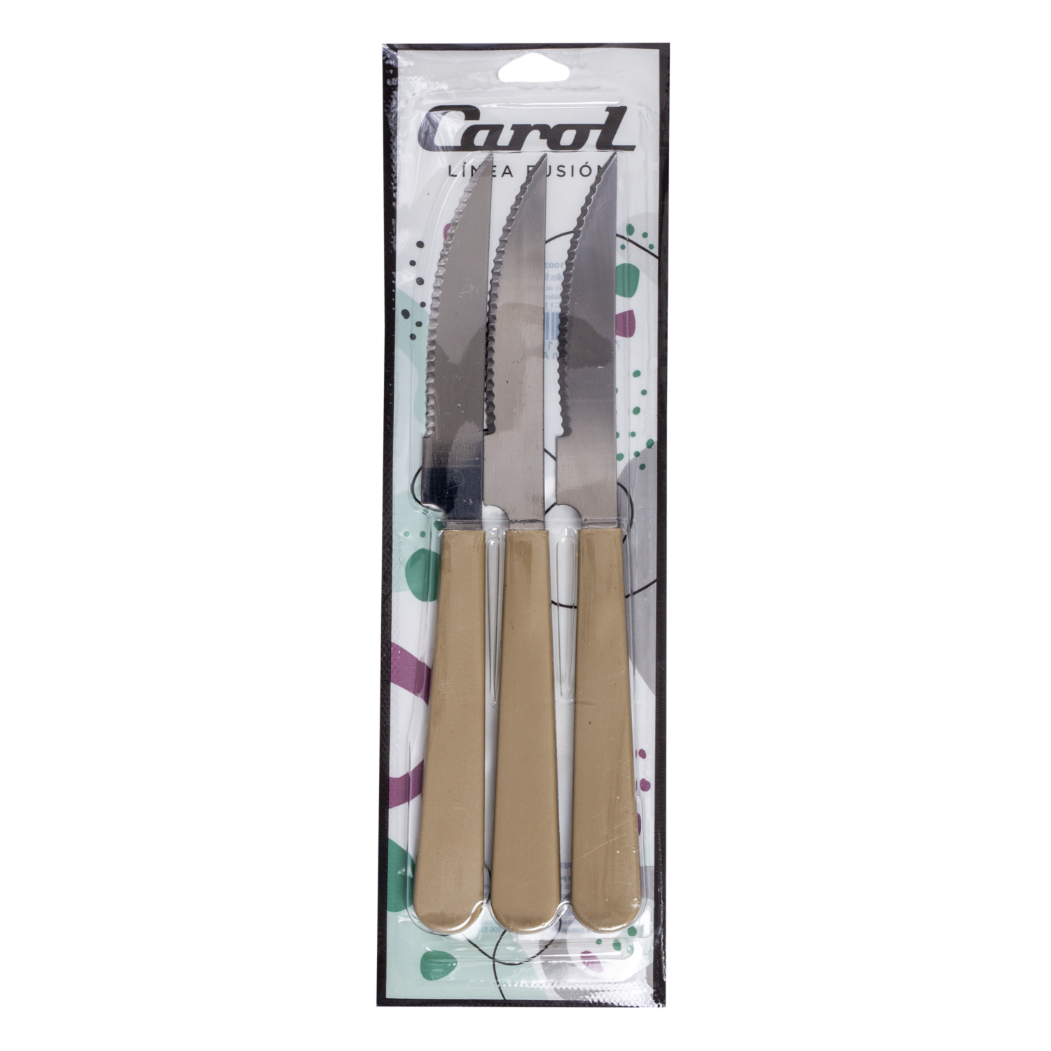 Set De Cuchillos De Mesa Mango Beige CAROL X 3 Piezas