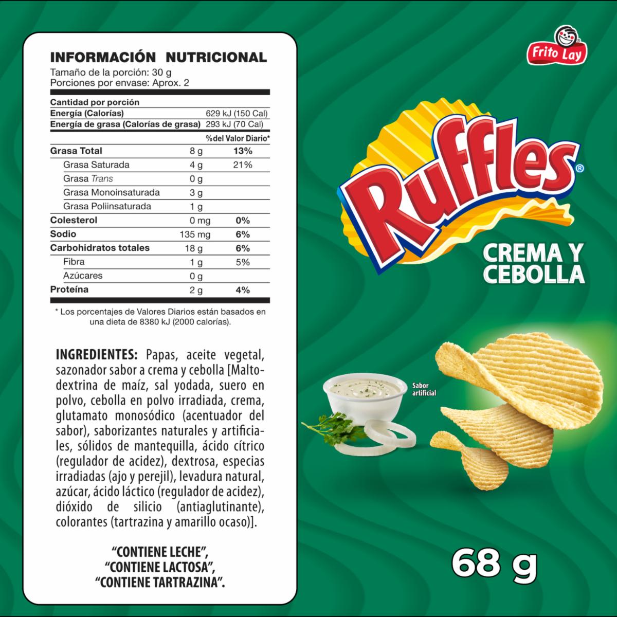 Papas Fritas Sabor A Crema Y Cebolla RUFFLES 68 G - Image 2