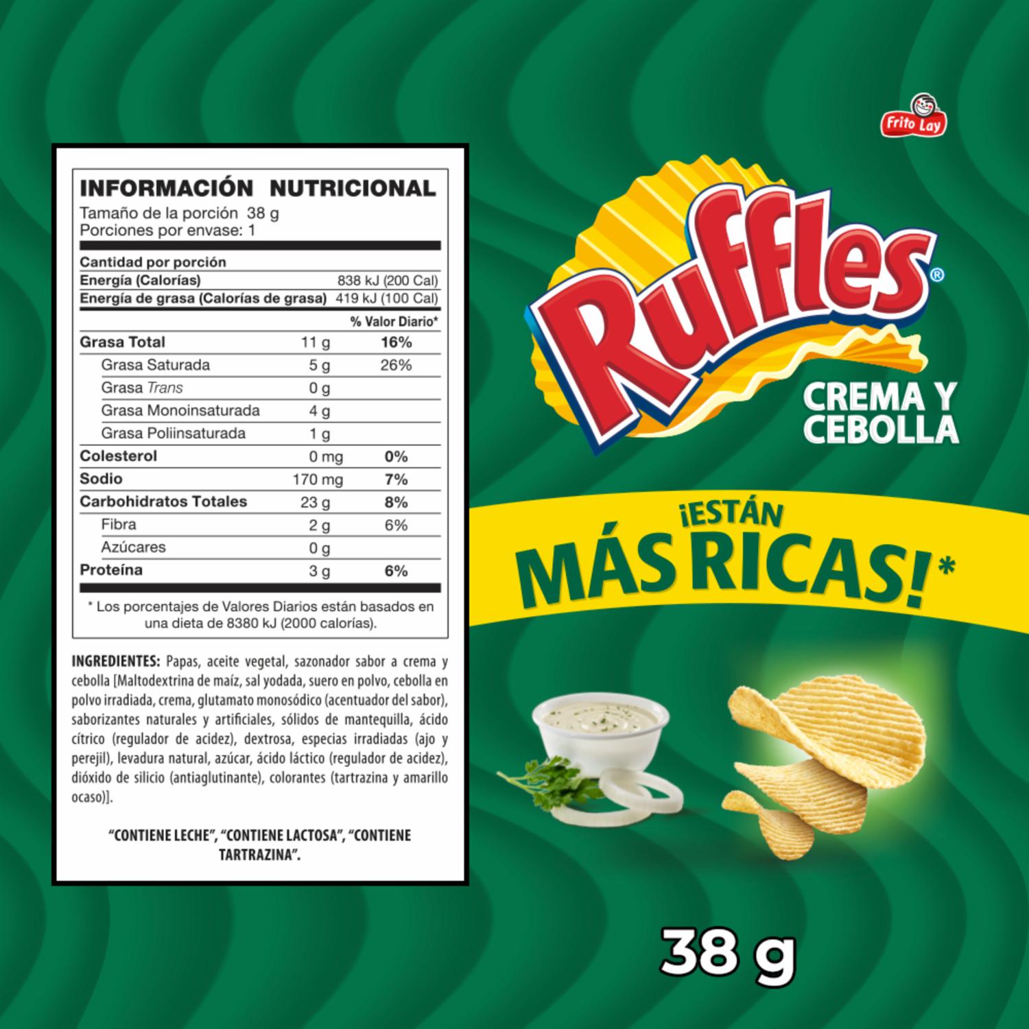 Papas Fritas Sabor A Crema Y Cebolla RUFFLES 38 G - Image 2