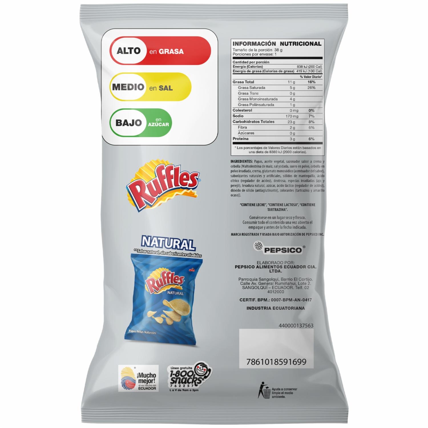 Papas Fritas Sabor A Crema Y Cebolla RUFFLES 38 G - Image 3