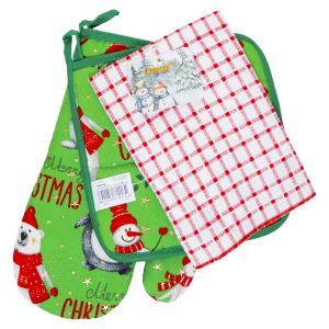 Set De Cocina Guante + Coge Olla + Limpión Navideño CAESAR'S FACTORY 3 Piezas