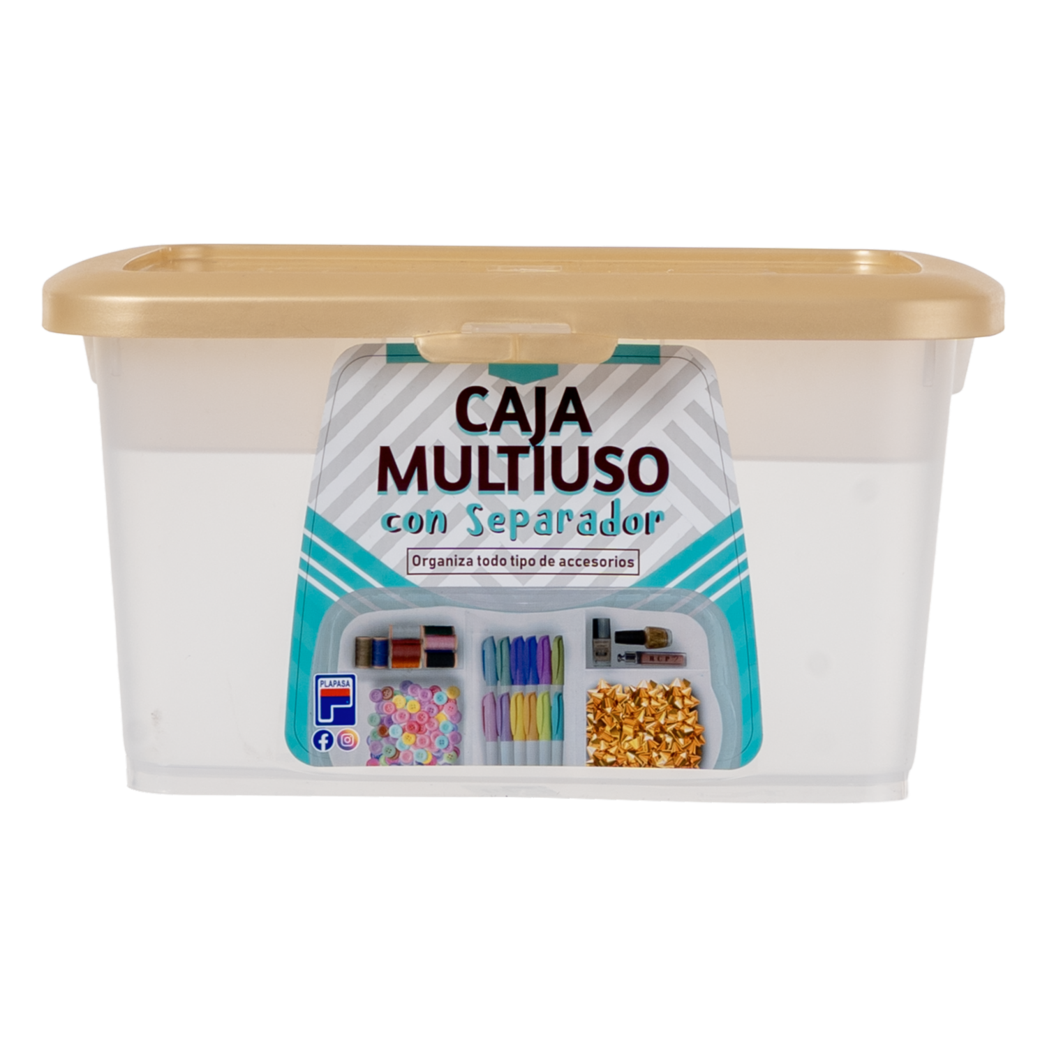 Caja Multiuso Con Separador Transparente Y Tapa Dorada PLAPASA Unidad