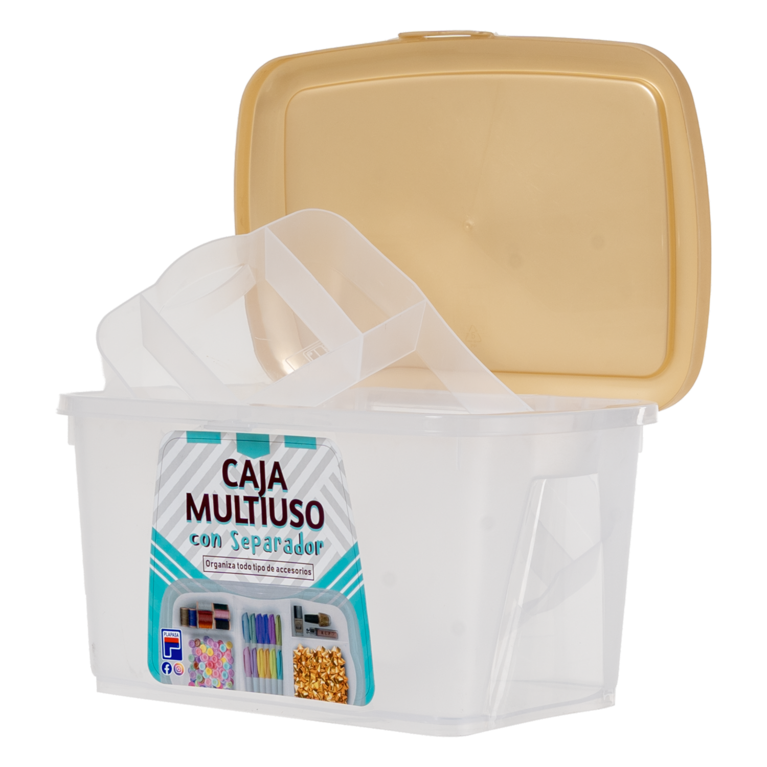Caja Multiuso Con Separador Transparente Y Tapa Dorada PLAPASA Unidad - Image 2
