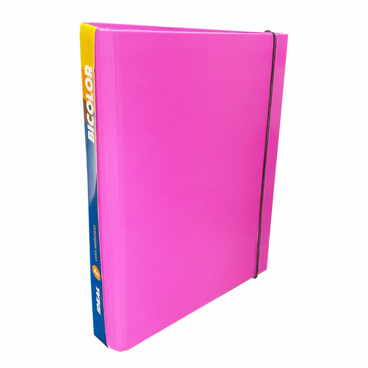 Carpeta 2 Argollas Bicolor Fucsia Con Elástico U. IDEAL A4 - Image 3