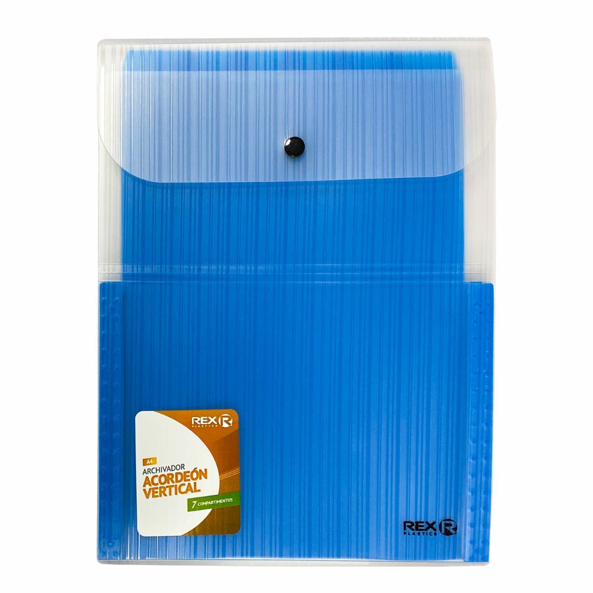 Archivador Acordeón 7 Compartimientos Vertical Transparente Azul REX PLASTICS A4