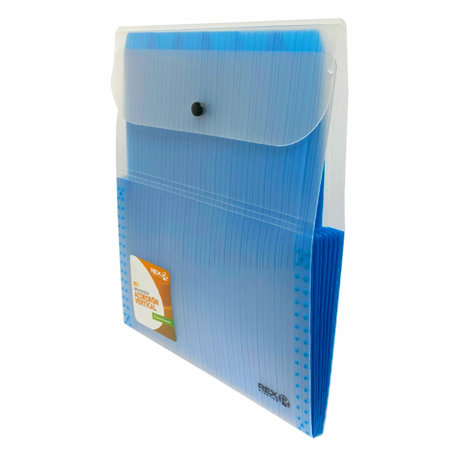 Archivador Acordeón 7 Compartimientos Vertical Transparente Azul REX PLASTICS A4 - Image 2