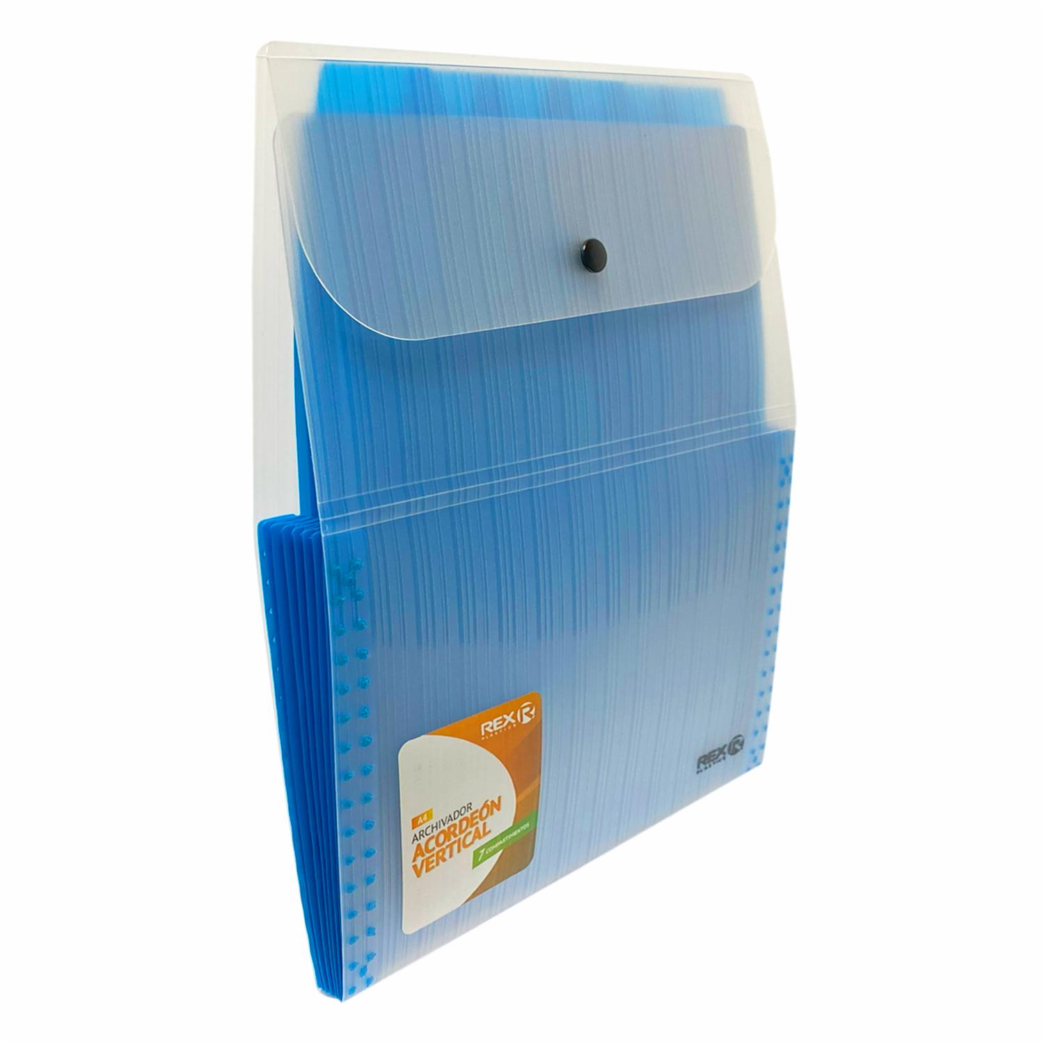 Archivador Acordeón 7 Compartimientos Vertical Transparente Azul REX PLASTICS A4 - Image 3