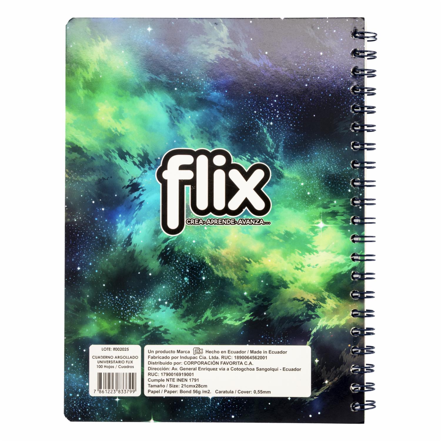 Cuaderno Universitario Argollado A Cuadros FLIX 100 Hojas - Image 2