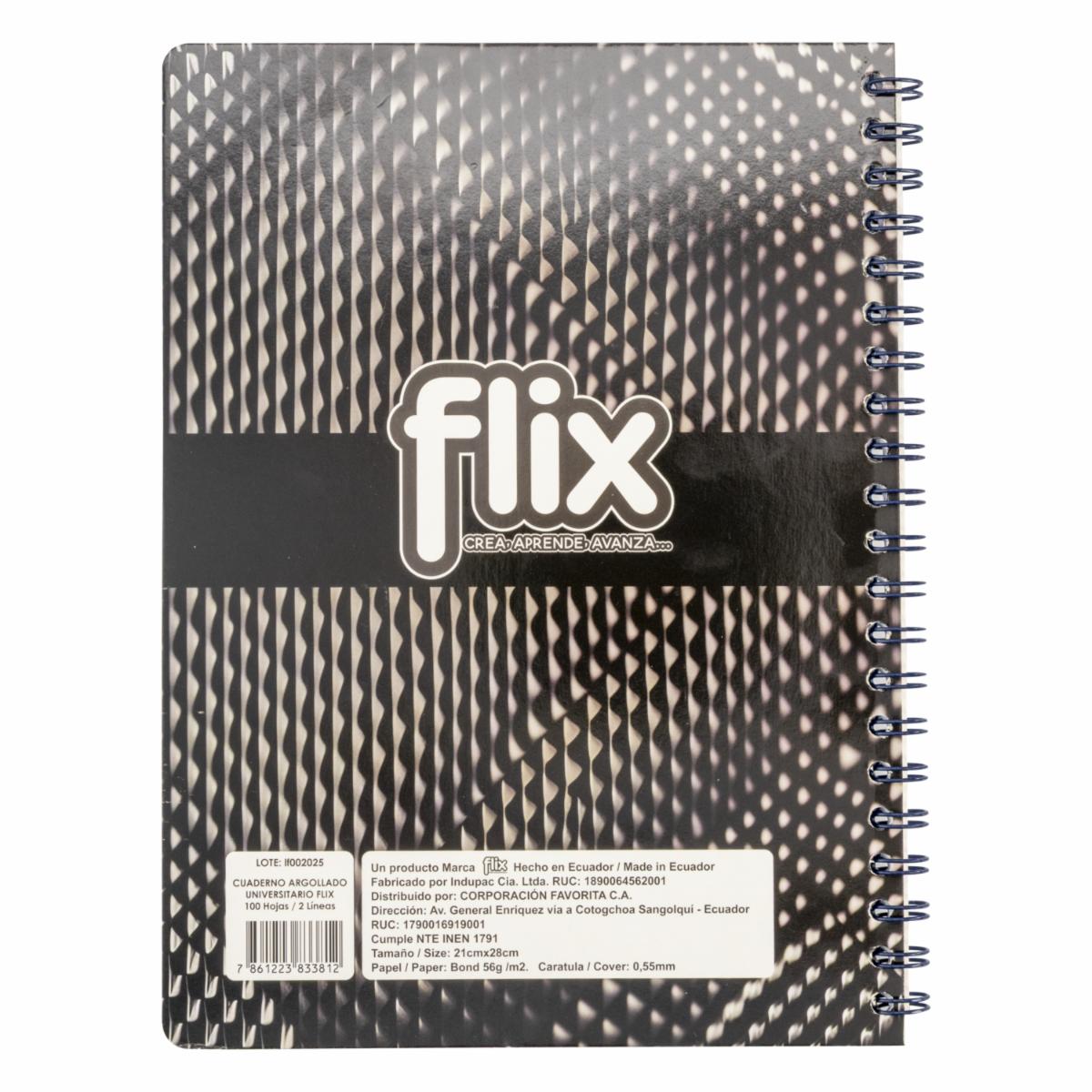 Cuaderno Universitario Argollado 2 Líneas FLIX 100 Hojas - Image 2