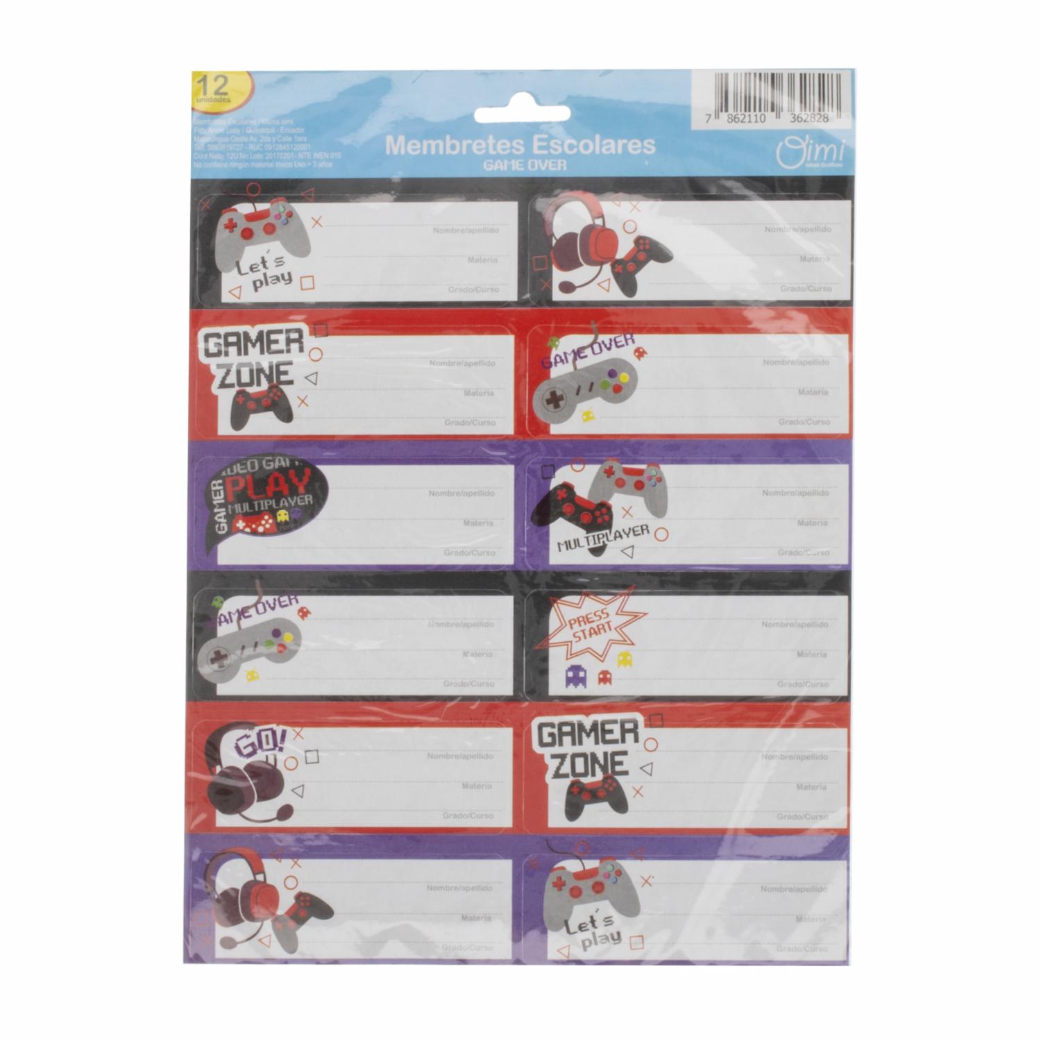 Membretes Escolares Diseño Video Juego OIMI X 12 Uds
