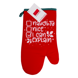 Guante De Cocina Navideño Diseño Naughty Nice I Can Explain Rojo KIKEMAR 1 Pieza