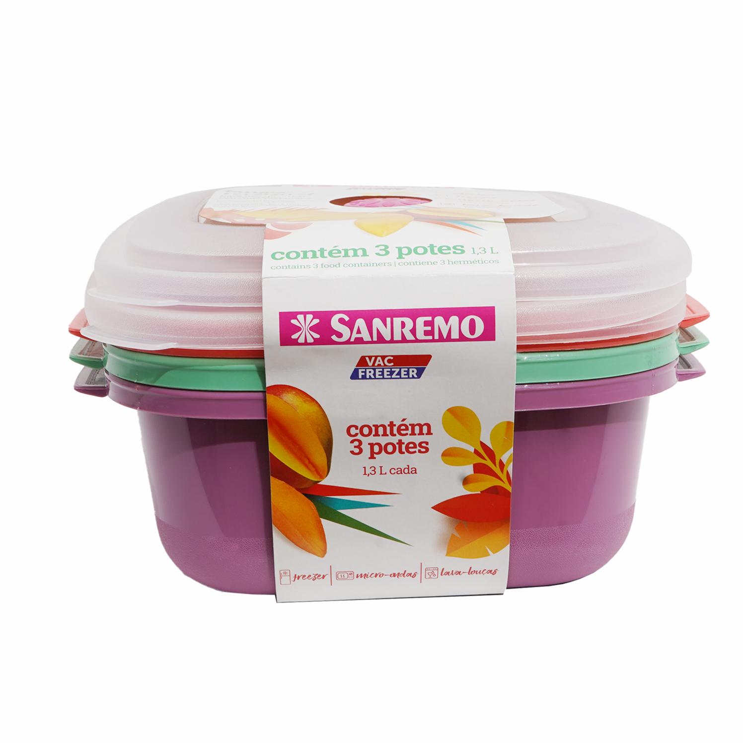 Set Reposteros Cuadrados Herméticos Vac Freezer SANREMO 1,3 Litros X 3