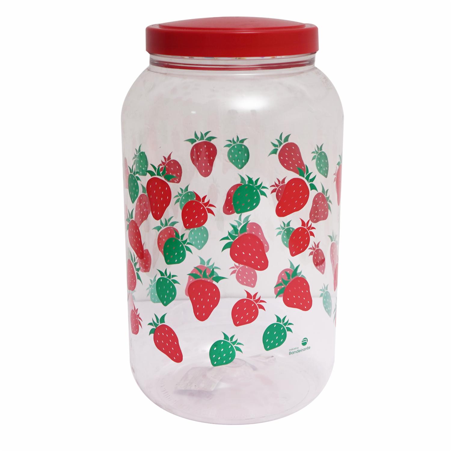 Frasco De Plástico Diseño De Fresas BANDEIRANTE 3,6 L