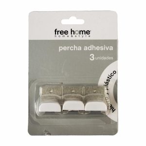 Set Ganchos Adhesivos Metal Y Plástico Blanco FREE HOME x 3 Piezas