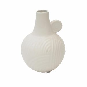 Florero Decorativo Blanco Mate Con Asa De Cerámica URBAN TRENDS COLLECTION Unidad