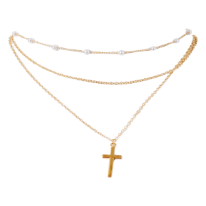 Collar Con Perlas Y Dije De Cruz SKYLARK 1 Pieza