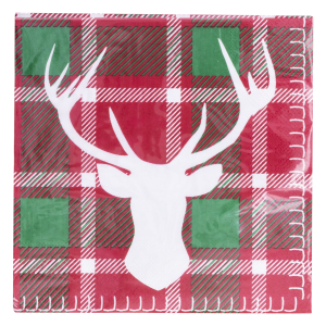 Servilleta Navideña Escocés Reno Blanco DFHO X 20 Uds