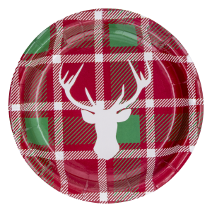 Plato Navideño Desechable Escocés De Reno Blanco DFHO X 8 Uds