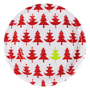 Plato Navideño Desechable Árboles Rojos DFHO X 8 Uds