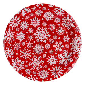 Plato Navideño Desechable Fondo Rojo Copos Blancos DFHO X 8 Uds