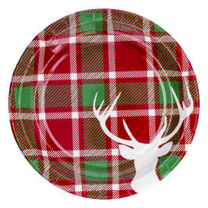 Plato Navideño Desechable Escocés Reno Blanco DFHO X 8 Uds