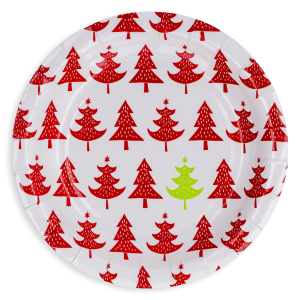 Plato Navideño Desechable Árboles Rojos DFHO X 8 Uds